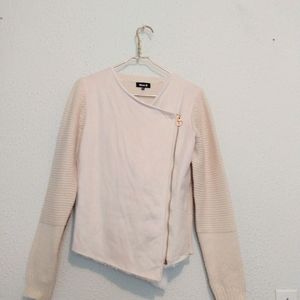 Blue B Cream Knit Faux Suede Sweater Jacket sz M/L